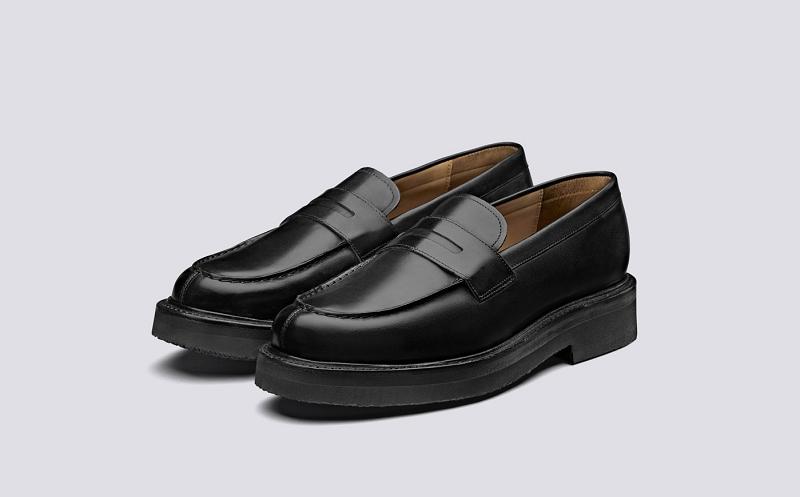Grenson Peter Mens Loafers - Black Calf Leather XT8492